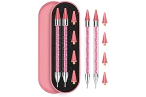 Rolybag Rhinestone Picker Tool, 2PCS Rhinestone Applicator Tool Dotting Wax Pen Dual-Ended with 4PCS Replaceable Wax Tips for DIY Nail Art Tool (Pink)