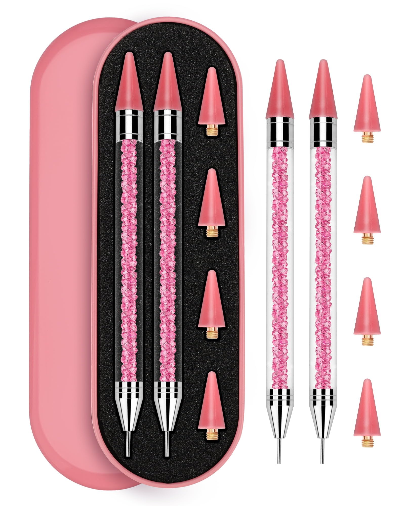 Photo 1 of (case damaged)
Rolybag Rhinestone Picker Tool, 2PCS Rhinestone Applicator Tool Dotting Wax Pen Dual-Ended with 4PCS Replaceable Wax Tips for DIY Nail Art Tool (Pink)
