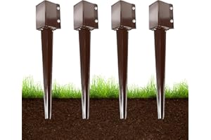ARIFARO Fence Post Anchor Ground Spike Heavy Duty Metal Powder Coated Fence Stakes Post, 4x4 inch(3.5 x3.5 inch Inner) Pack of 4 (Brown, 24 inch)