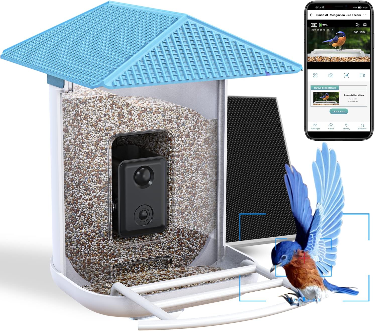 Backyard Birding & Wildlife - Yukhsin AI Smart Bird Feeder with Camera Solar Powered - 1080P HD Camera for Bird Watching Auto-Identifies 11,000+ Birds, 128GB Micro SD Card Included, Real-Time Viewing, 30 Days Free Cloud Storage