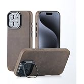 Zoof Genuine Leather Case for iPhone 16 Pro (6.3 inch), Vintage Crazy Horse Leather Case with Stand, Magnetic Phone Case with Camera Frame Holder, MagSafe Compatible