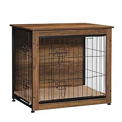 DWANTON Dog Crate Furniture with Cushion, Wooden