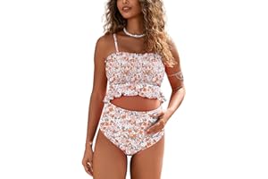 MOMOOD Maternity Swimsuit Two Piece Bikini Bandeau Top Hipster Bottom High Waisted