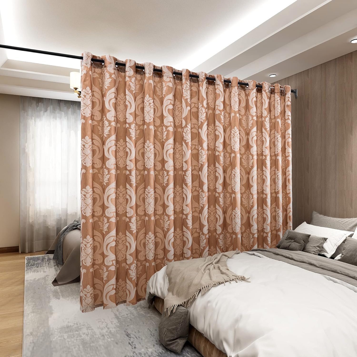 Outdoor Curtains - NAPEARL Patio Door Curtains for Sliding Glass Door, Damask Door Window Curtains, Extra Wide Curtains for Room Divider, 1 Door Panel (15ft Wide x 8ft Tall, Beige)