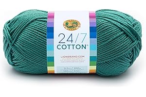 Lion Brand Yarn Lightweight 24/7 Cotton Yarn for Knitting, Crocheting, and Crafts, Jade, 1 Pack