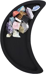 Gothic Curiosities Crescent Moon Tray - Crystal Display Tray for Decorative Stones, Jewelry Plate, Essential Oil Dish - Moon Decor 10.5 X 4.5 Inches - Black