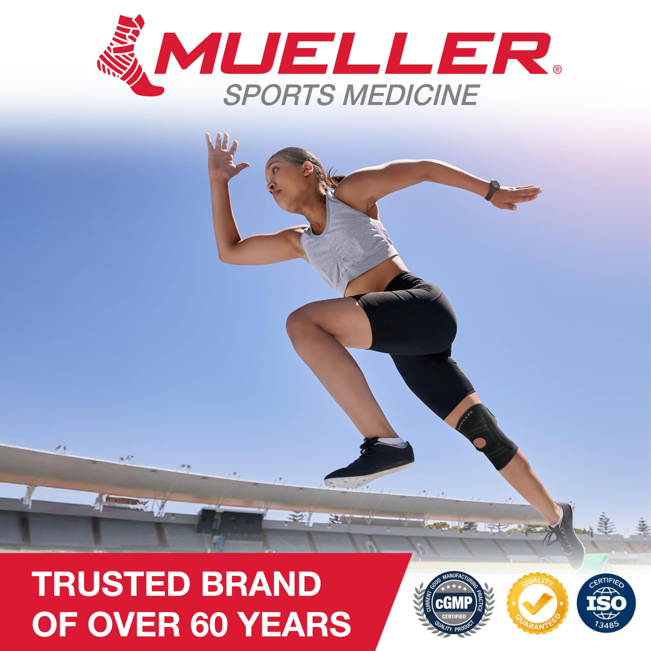 MUELLER Sports Medicine Self Adjusting Knee Brace for Men and Women, Knee Stabilizer for Compression and Pain Relief Support, Ideal for Arthritis, Sprains, Black, One Size