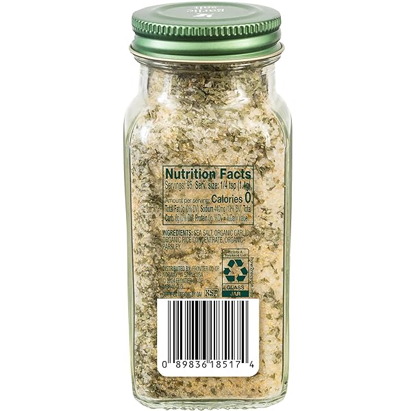 SIMPLY ORGANIC GARLIC SALT, 4.7 OUNCE BOTTLE, PERFECT BLEND OF SALT, GARLIC AND PARSLEY FOR ANY SAVORY DISH