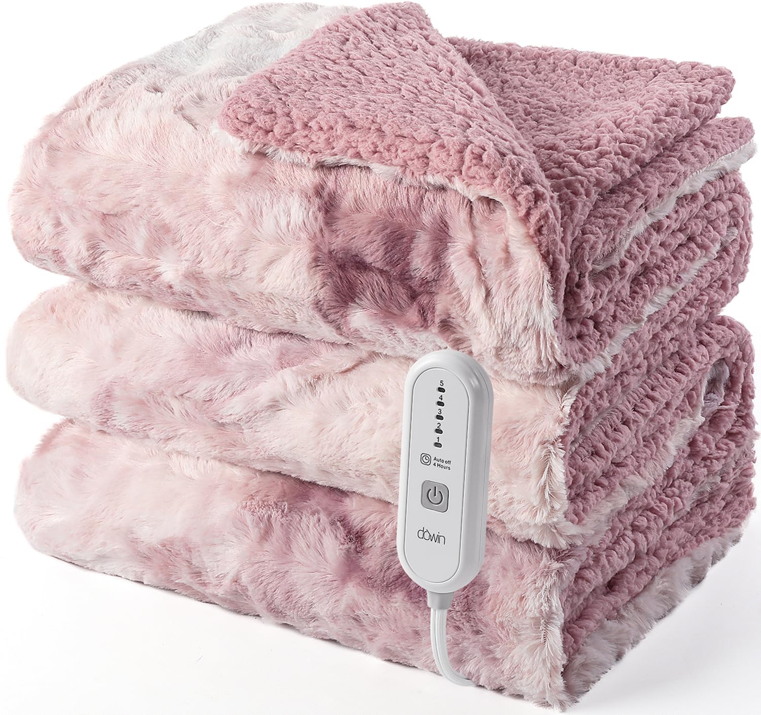Photo 1 of Heated Blanket Full Size,Pink Electric Blanket 72"x 84",Soft Faux Fur Tie-Dye Heating Blanket,5 Heating Levels & 10 Hrs Auto Off,Over-Heat Protection, ETL Certification