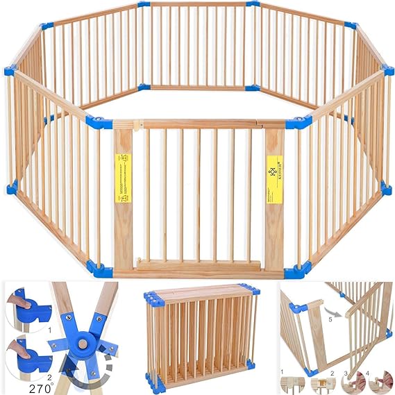 Kesser® 7,2 Meter Laufgitter XXL klappbar, bestehend aus 8 Elementen, inkl. Tür, Laufgitter individuell formbar Laufstall Abs