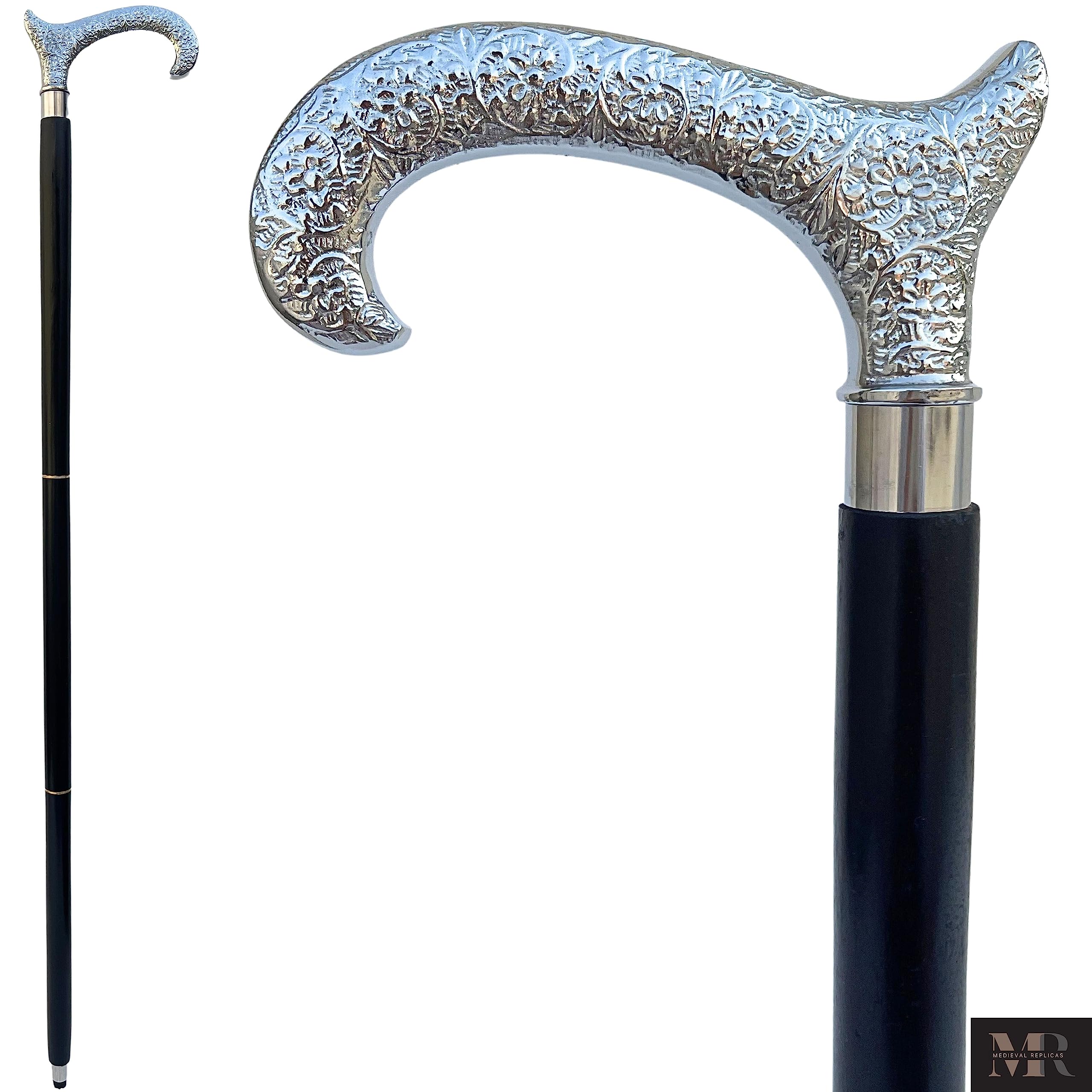 Medieval Replicas Natural Three Fold Wood Walking Stick - 36 Inch Handcrafted Strong Sturdy Wooden Hiking Cane with Brass Handle - Ideal for Men or Women with Active Outdoor Lifestyle