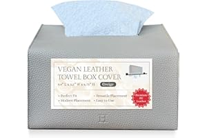 HIRANO'S BAZAAR Hirano’s Bazaar Hand Towel Box Cover – Elegant PU Leather Holder Dispenser, for Kleenex Disposable Paper Towels, Bathroom & Countertop Organizer, Stylish Home & Office Décor, Greige