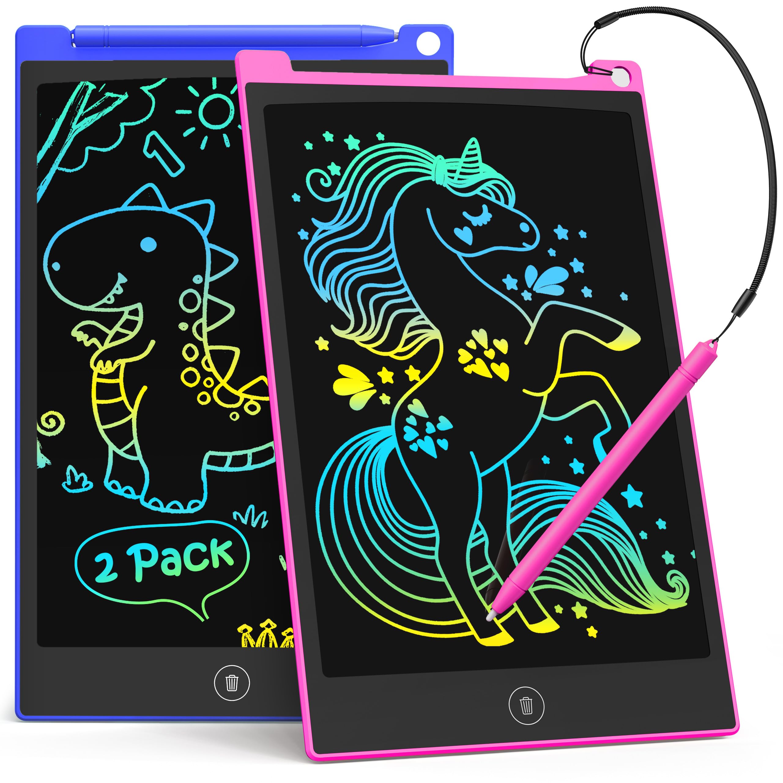 TECJOE 2 Pack LCD Writing Tablet, 8.5 Inch Colorful Doodle Board Drawing Tablet for Kids, Erasable Reusable Writing Drawing Pad, Learning Toys Gifts for 3 4 5 6 Years Old Boys and Girls Toddlers