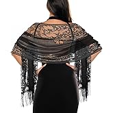 GEEHUA Women's Floral Lace Scarf Shawl with Tassels, Formal Wraps Soft Mesh Fringe Wraps for Wedding Evening Party Dress
