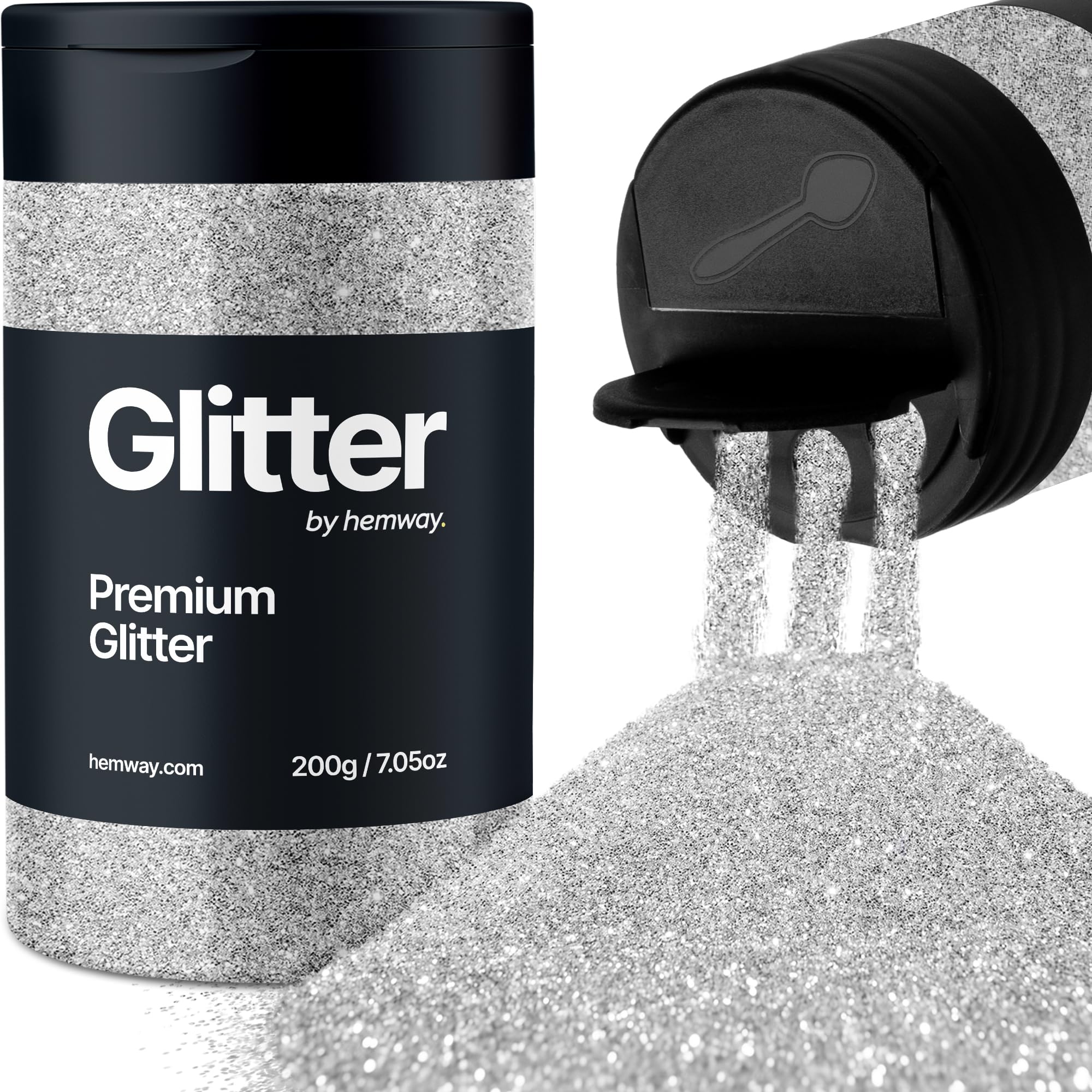 Hemway Premium Glitter Shaker - Silver | 200g Ultrafine Metallic Flake Sequins for Resin & Epoxy Crafts | Craft Supplies for Tumblers, Festival, Hair, Face, Body, Eye & Nail Art