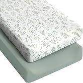 Yoofoss 2-Pack Diaper Changing Pad Cover for Boys Girls 32x16 (Green+Leaf) | Soft &amp; Durable &amp; Easy-to-clean, 360&deg; Full Elastic Fit, Microfiber Fitted Sheets for Changing Table Pad