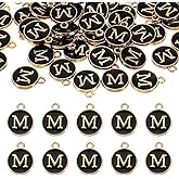 uxcell 52pcs Letter Charm, Enamel Letter Pendants, Alphabet m Pendants Double Sided Beads Charm for DIY Bracelet Necklace Pendants Earring Jewelry, Black