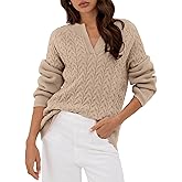 ZAFUL Womens Fall Cable Knit Sweaters Long Sleeve V Neck Chunky Casual Pullover Tops 2025 Fashion Clothes Winter Trendy