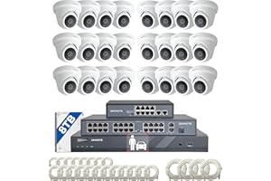 ONWOTE 4K 32 Channel Security Camera System PoE, 12MP 32CH NVR 8TB, 24x 8MP Outdoor Audio PoE IP Cameras, AI Human Vehicle Detection, 32 Ports Switch, 24 Cables-2280ft, Commercial CCTV for Business