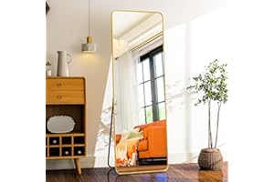 HARRITPURE 59" x 16“ Rounded Full Length Mirror Aluminum Frame Gold Mirror Full Length Floor Mirror with Stand for Living Room Bedroom Cloakroom