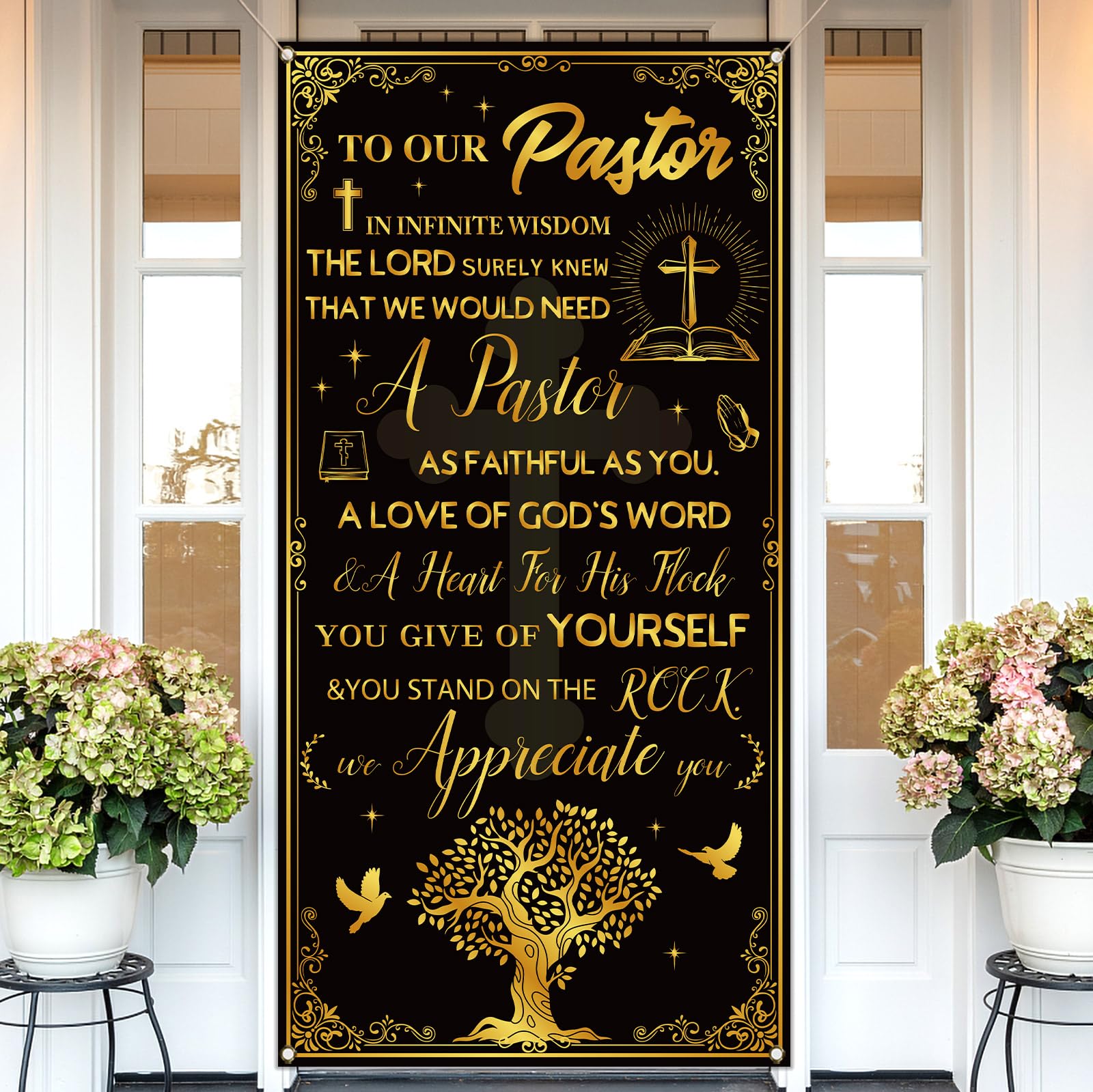 Photo 1 of Vohado Pastor Appreciation Month Decoraions Thank You Pastor Door Cover Gifts for Church Ministry Office Front Porch Banner Decor