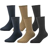 Rugged Soles Boys Solid Unisex Ribbed or Flat Knit Dress, Uniform Crew Socks Black, Navy and Multi Size Small To Large