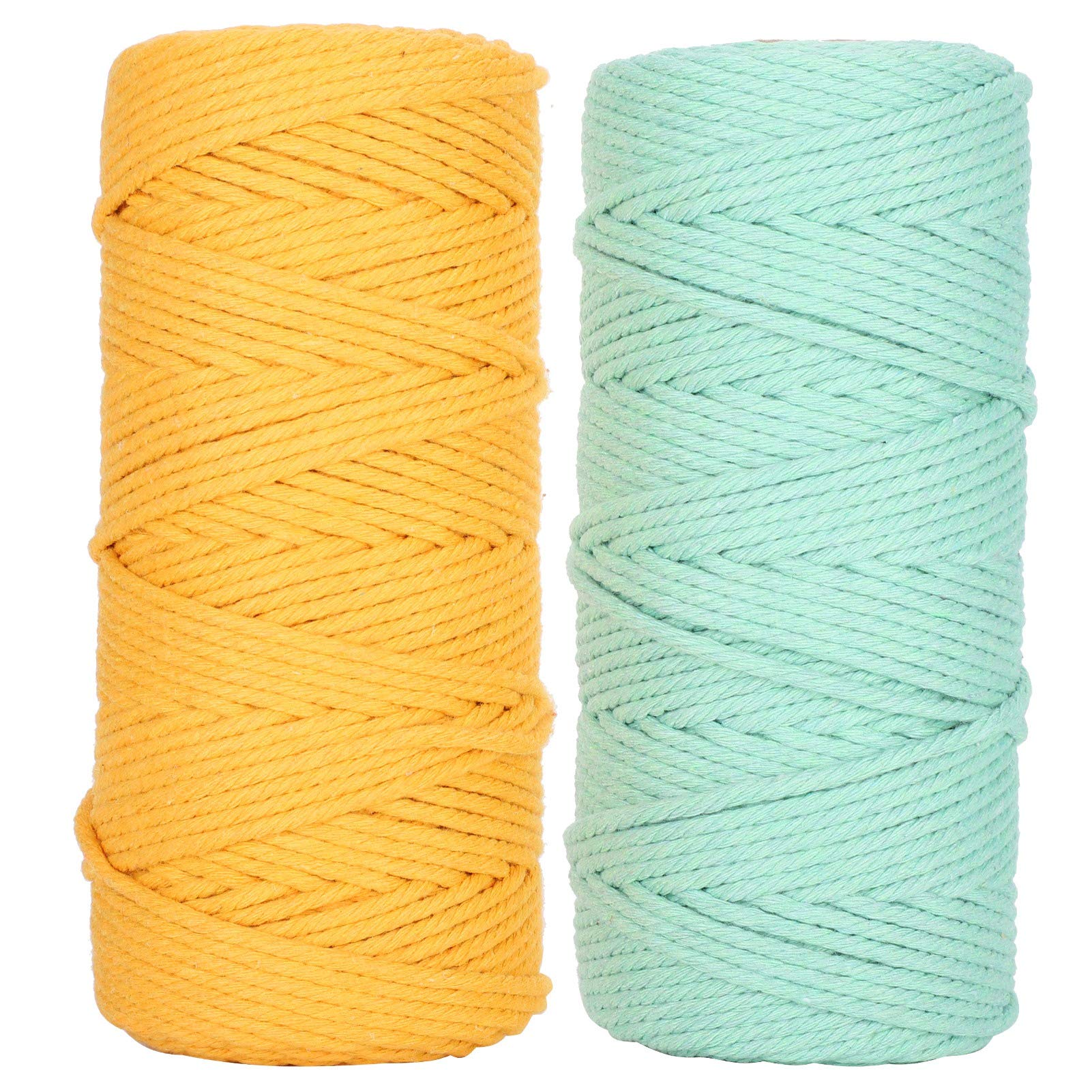 2Pcs 100 Meters Natural Macrame Cotton Cord 3mm Single Strand Knitting Rope for DIY Crafts Knitting Plant Hanger Christmas Wedding Decoration