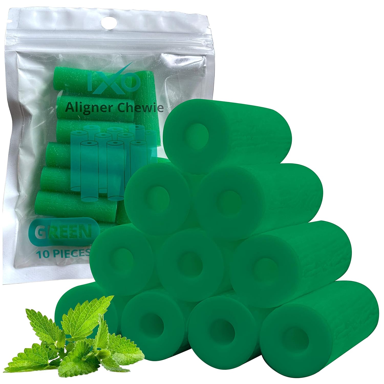 IXO Aligner Seater Chewies for Invisalign Aligners, Mint Scent, Bulk Pack in Resealable Bag (10 PCs) (Green) : Beauty