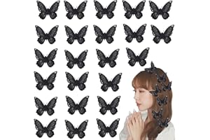 PINHOOLLGO 40 Pieces Butterfly Lace Trims Organza Decorative Patches Embroidered Butterfly Embellishments for Wedding Bridal Dress Headdress Sewing Craft DIY Hair Accessories (1.97x1.58 inch, Black)