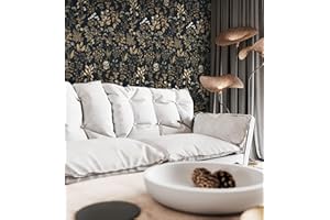 Dimoon 78.7"x16.1" Delicate Floral Peel and Stick Wallpaper Black Golden Thicken Waterproof Leaf Vintage Flower Contact Paper Self Adhesive Wallpaper Removable, Shelf Liner Decal Vinyl Roll
