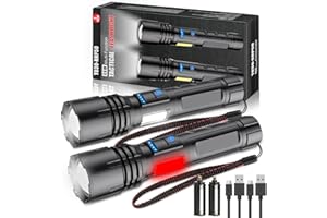 ADAMPARK LED Flashlights High Lumen Rechargeable 80000 Lumens High Power Tactical Flashlight with COB Work Light Super Bright Waterproof Power Display Zoomable 7 Modes for Camping Hiking Emergency 2 Pack