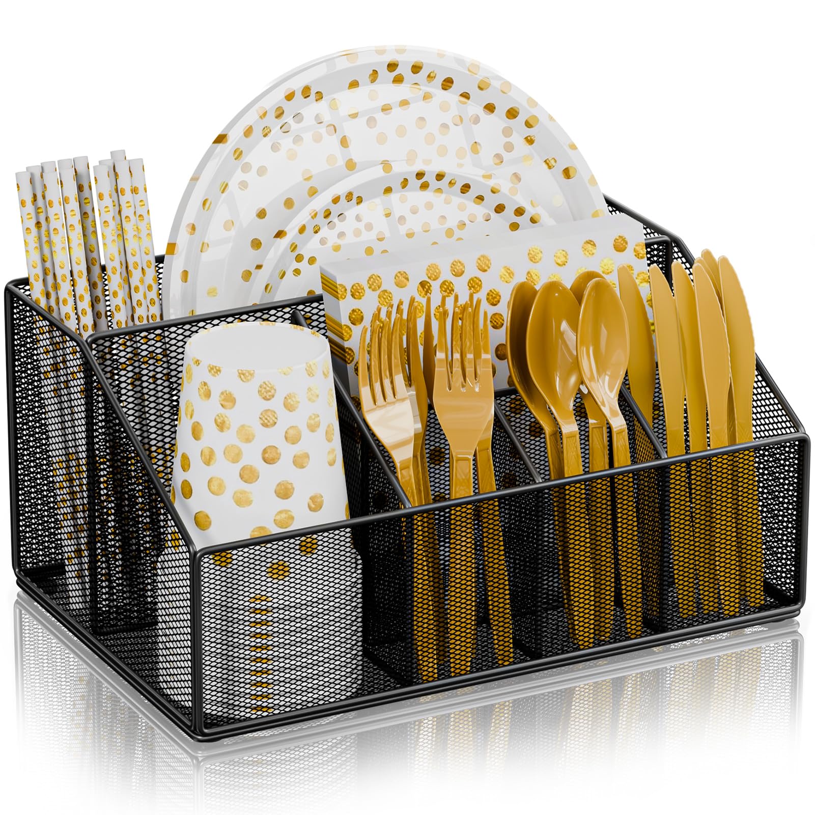 Photo 1 of Hordely Metal Paper Plate Holders Dispenser, Disposable Paper Plate Utensils Holder for Party, Napkin Cups-Silverware Cutlery Holder Caddy for Kitchen Counter, Black