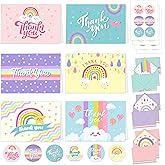 Decorably 24 Pack 6x4in Rainbow Kids Thank You Cards with Envelopes & Stickers, 6 Colorful Designs for Friends, Family & Loved Ones, Blank Inside - Baby Shower, Kid's Party, Birthday, Gifting, Mailing