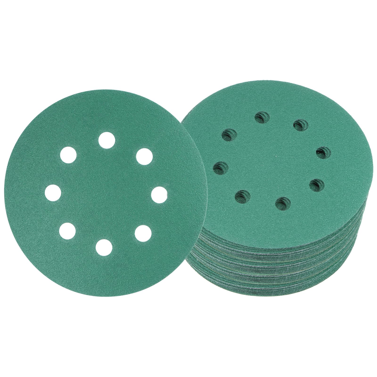 Kozelo 50pcs Green Film Sanding Discs - [5 Inch 120 Grits 8 Hole ] Round Aluminum Oxide Hook & Loop Wet Dry Sander Pads for Wood Metal Polishing Use| Zirconium Corundum Sandpaper
