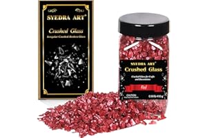 SYEDRA ART Syedra Crushed Glass for Crafts High Luster Glitter Metallic Broken Glass for Crafts Bulk, Bar, Garden Decoration, 3-6mm,410G (Red)