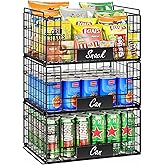 JKsmart 3 Pack XXL Stackable Wire Baskets with Handles for Pantry Storage and Organization, Fruit and Vegetable Basket with Name Plates, Metal Storage Bins for Snack Can Fruit Veggies, XXL