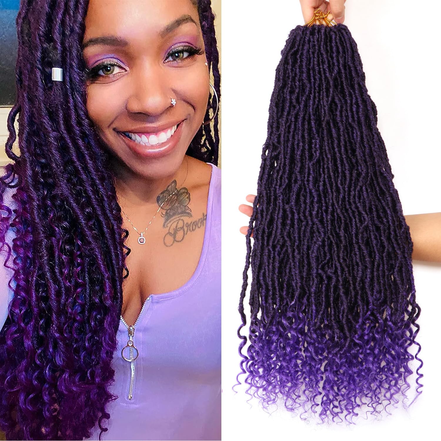 8 Packs Faux Locs Crochet Hair Extensions for Black Women Crochet Braids Hair Extensions for Braiding Hair Goddess Locs Crochet Hair (24 Inch (Pack of 8), #T-purple)