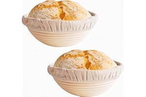 Koackl Sourdough Bread Baking Supplies, Bakery Premium Round Bread Banneton Basket 2 Pack with Liner - Perfect Brotform Proofing Basket for Making Beautiful Bread (8.5 inch)