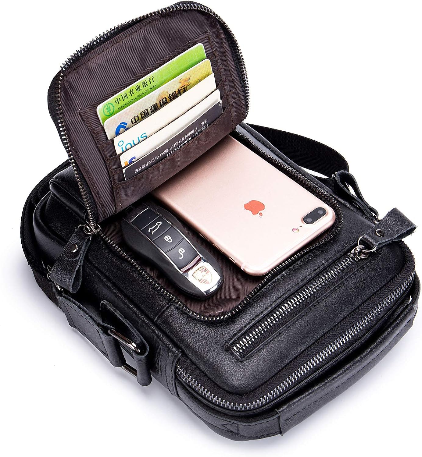 BAIGIO Cross Body Bag Men Men's Shoulder Bags Genuine Leather Crossbody Sling Handbag Ipad Man Bag Small Satchel Messenger with Adjustable Shoulder Strap for Business Work Daily Travel Holiday Black - Image 4