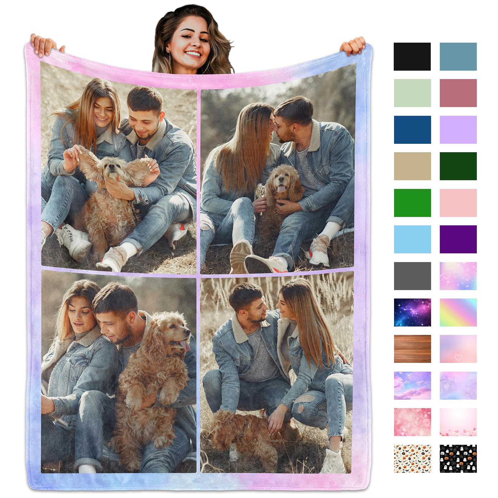 ingifta Custom Blanket with Picture Text, Personalized 4 Photo Blanket, HD Printing Customized Flannel Throw Blanket Gifts for Mom Dad Couple Girlfriend Boyfriend Wife Husband Christmas