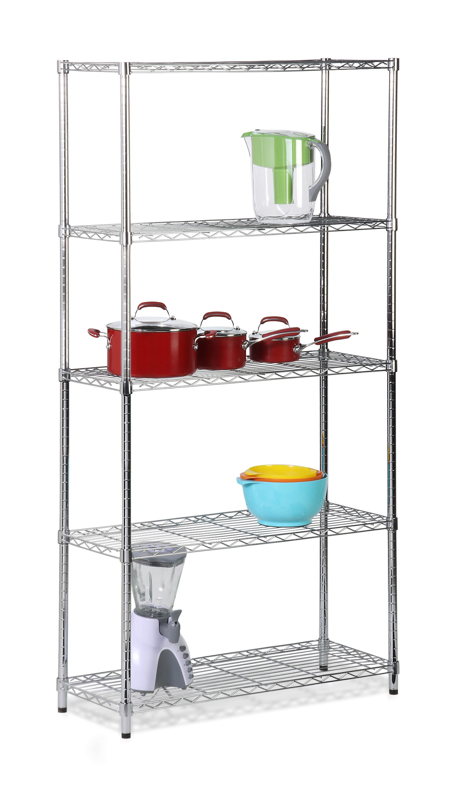 Honey-Can-Do SHF-01443 Adjustable Industrial Storage Shelving Unit, 200-Pounds Per Shelf, Chrome, 5-Tier, 36Lx14Wx72H