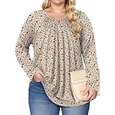 DOLNINE Plus-Size-Tops for Women Casual Crewneck Shirts Basic Long Sleeve Tee Tunics Trendy Pleated Blouses XL-5XL
