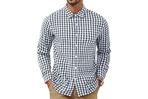 Angbater Mens Button Down Shirts Long Sleeve Plaid Shirt Cotton Business Casual Shirt Regular Fit Gingham Shirts