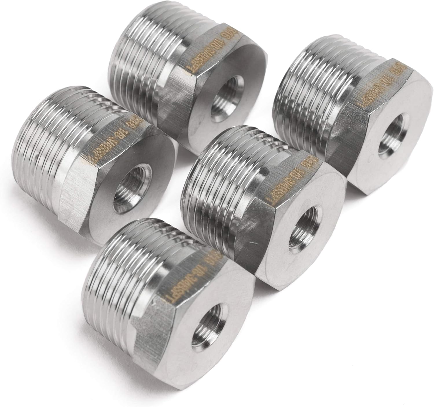 LTWFITTING Stainless Steel 316 Pipe Hex Bushing Reducer Fitting 3/4-Inch Male BSPT x 1/8-Inch Female BSPP (Pack of 5)