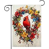 Red Bird Butterfly Flowers Garden Flag 12x18 Inch Double Sided Spring Summer Cardinal Colorful Floral Love Hearts Yard Outdoor Flag House Holiday Outside Decoration