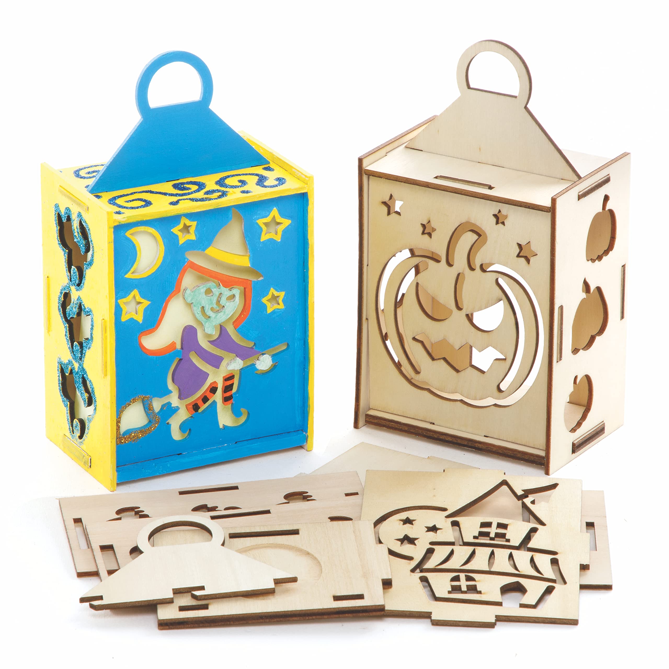 Baker Ross FE757 Halloween Wooden Lantern - Pack of 3, Halloween Wooden Craft Set for Children, Arts and Crafts for Kids Activities for Kids to Colour In, Decorate and Display