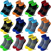 Tsmollyu 12 Pairs Boy Half Cushioned Low Cut Ankle Athletic Cotton Socks for Little Big Kids Age 3-10