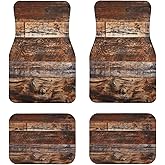 Car Floor Mats:Tech Cloth Top with Exquisite Designs, Vintage Wood,Non-Slip Rubber Backing,Front (26.8x17.3in) & Rear (13x17.3in) Set, 4 Pieces, Water-Absorbent & Easy to Clean