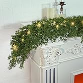 Realistic Christmas Garland With 8 Lighting Modes 6FT Real Touch Lush Artificial Cypress Garlands Prelit Garlands for Stairs Railing Fireplace Table Christmas Decorations Indoor Holiday Decor Greenery