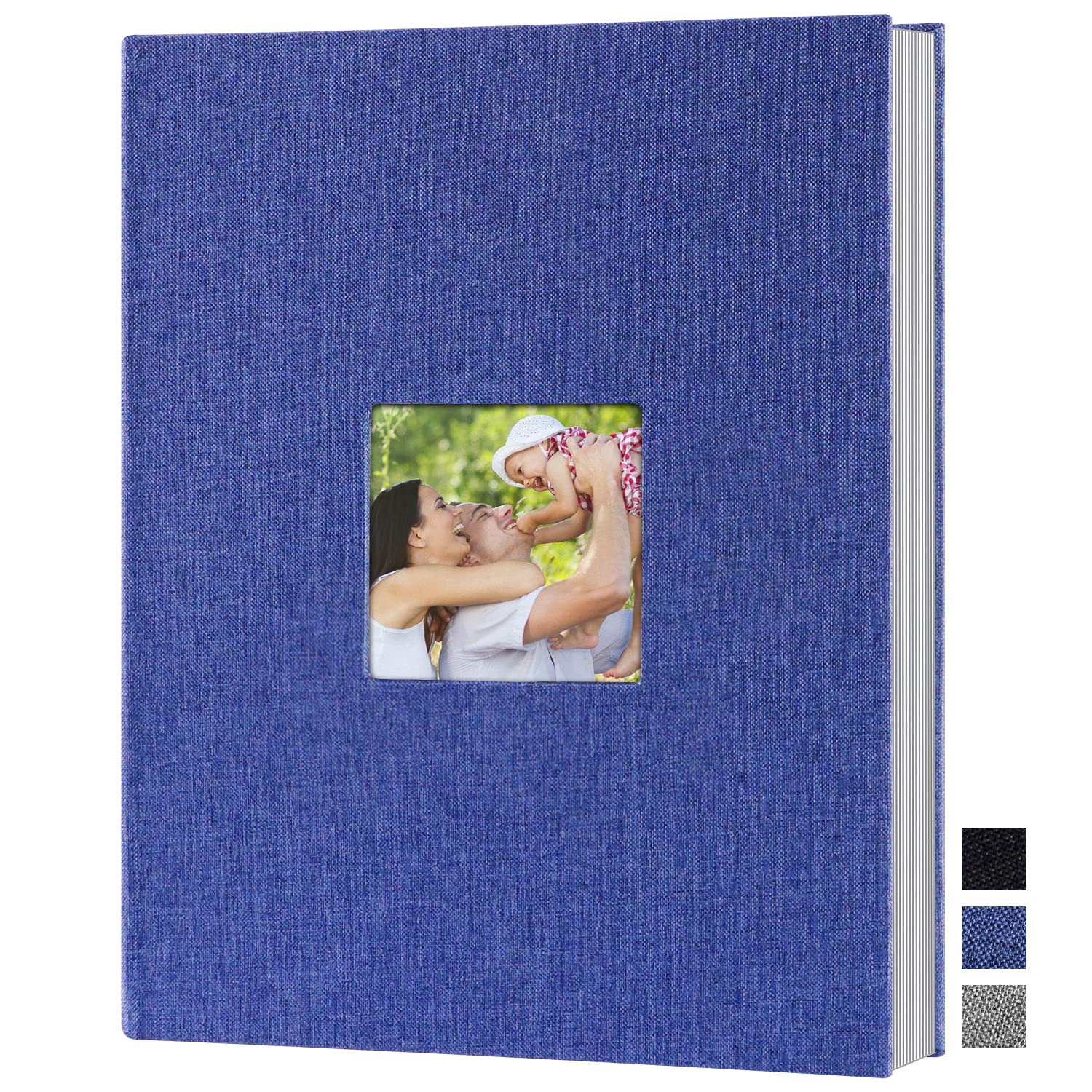 Benjia Photo Album Slip-In A4 Portrait Format 100 Pages Pockets Linen Cover Photo Album for Inserting 100 A4 Photos Blue